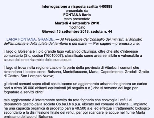 SISTEMA DI DEPURAZIONE DELLE ACQUE LAGO DI BOLSENA: CASO EU PILOT 6800/14/ENVI AVVIATO DALLA COMMISSIONE EUROPEA